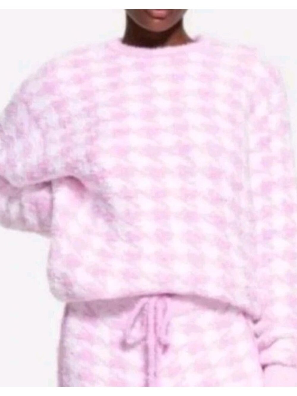 SKIMS cozy unisex Pullover sweater petal houndstooth pink size S/M